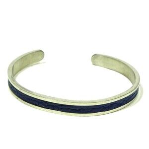 Blue Faux Leather Cuff Bracelet Silver Tone Inspirational Encouragement Saying